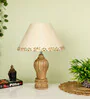 Beige Handpainted Shade With Natural Color Gada Design Wooden Handmade Table Lamp