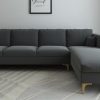 Dona Velvet Lhs Sectional Sofa (3 + Lounger) In Carbon Grey Colour