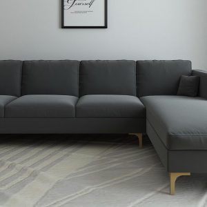 Dona Velvet Lhs Sectional Sofa (3 + Lounger) In Carbon Grey Colour