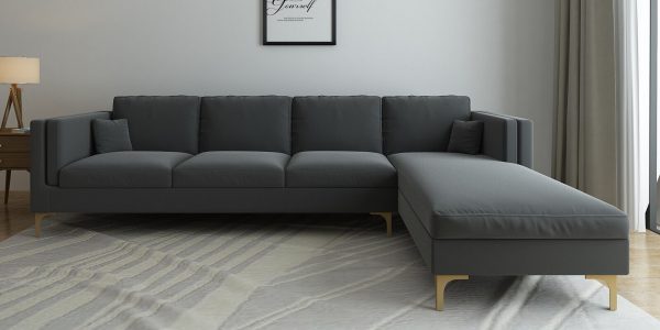 Dona Velvet Lhs Sectional Sofa (3 + Lounger) In Carbon Grey Colour