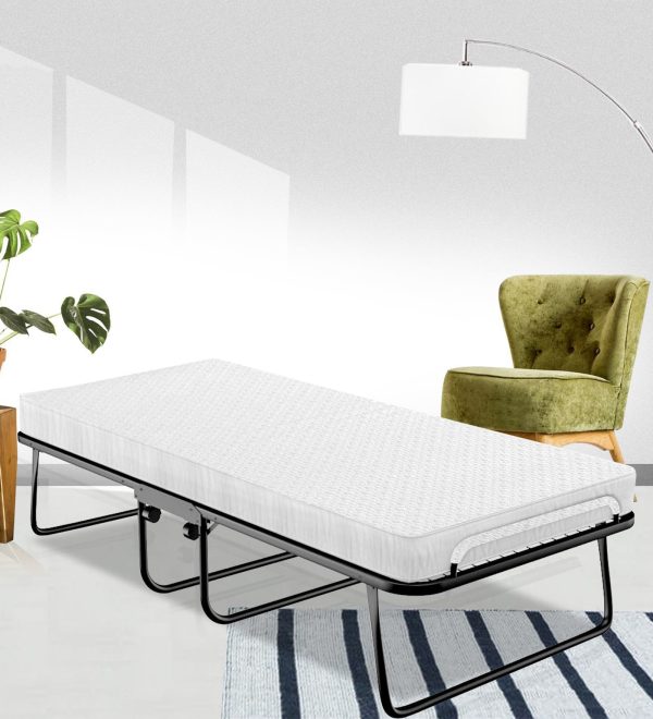 RollAway Metal Folding Bed in Black Colour with 6 inch Pocket Spring Single Mattress