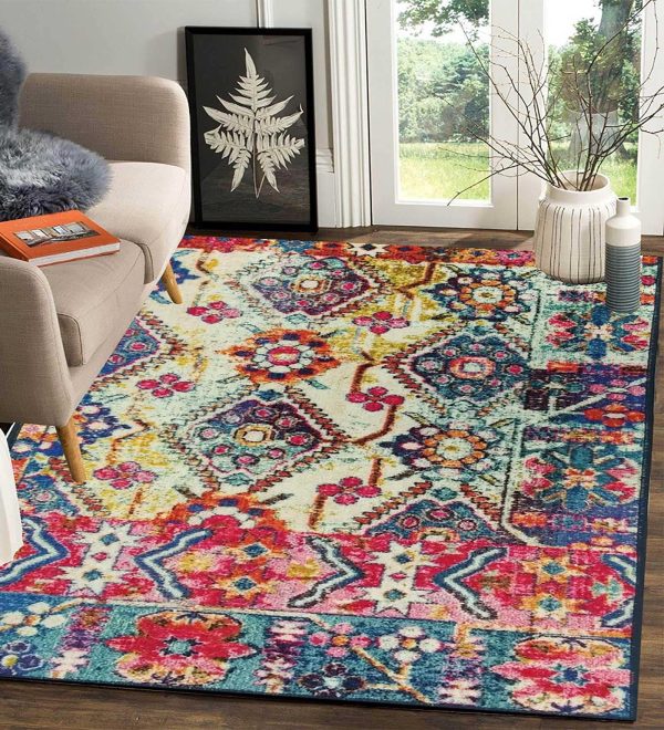 Multicolor Persian Polyester 4 ft x 6 ft Machine Made Carpet