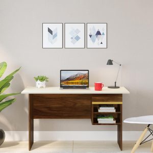 Amalet Writing Table In Brown Maple & Beige Finish