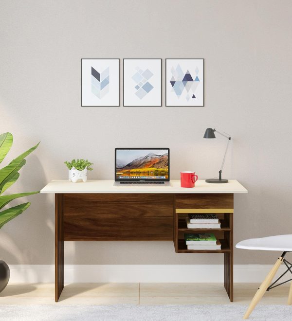 Amalet Writing Table In Brown Maple & Beige Finish