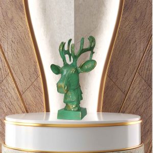 Antique Green Aluminium 13.5 Inch Deer Sculpture Table Decor