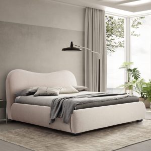 Aruba Boucle Upholstered Queen Size Bed In Ivory Colour
