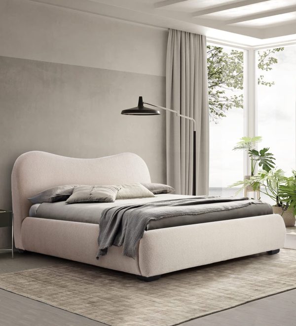 Aruba Boucle Upholstered Queen Size Bed In Ivory Colour
