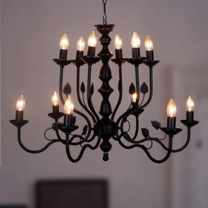 Black Italian 2 Tier 6+6 Lights 23 Inch Steel Chandelier Ceiling Light