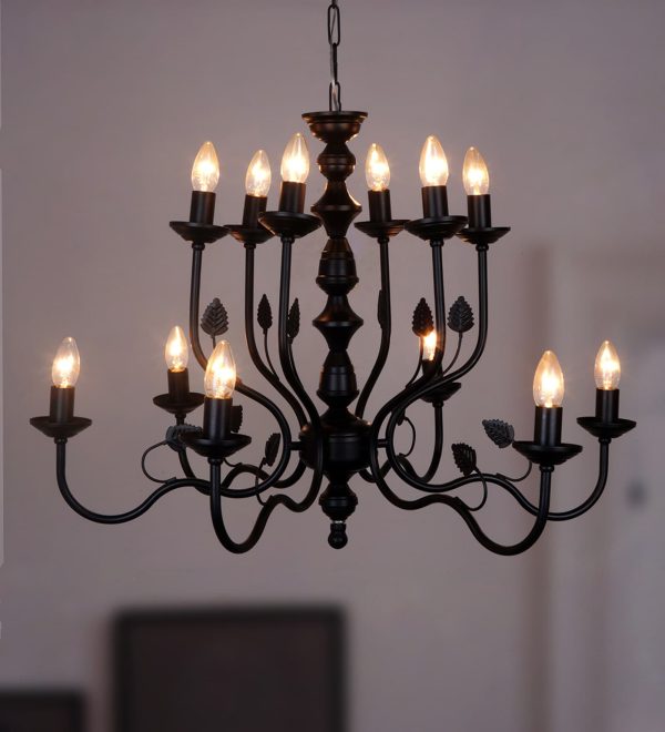 Black Italian 2 Tier 6+6 Lights 23 Inch Steel Chandelier Ceiling Light