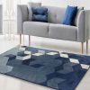 Blue Abstract Cotton 4 ft x 6 ft Machine Made Carpet