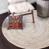 Brown Geometric Jute 3 ft x 3 ft Hand Tufted Round Carpet