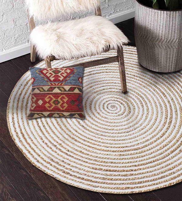 Brown Geometric Jute 3 ft x 3 ft Hand Tufted Round Carpet