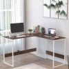 Corbyn L Shape Study Table In Brown Maple & White Finish