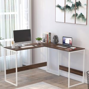 Corbyn L Shape Study Table In Brown Maple & White Finish