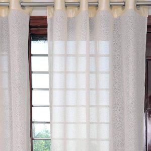 Cream Abstract Polyester 7 Ft Sheer Eyelet Door Curtains (Set of 2)