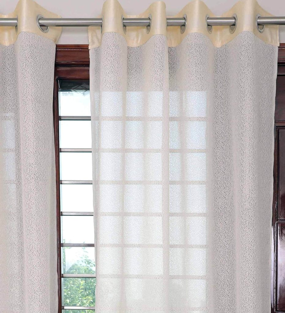 Cream Abstract Polyester 7 Ft Sheer Eyelet Door Curtains (Set of 2)