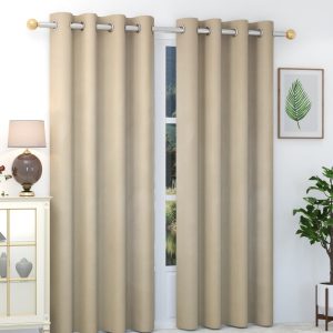 Cream Solid Polyester 8 Ft Blackout Eyelet Door Curtains (Set of 2)