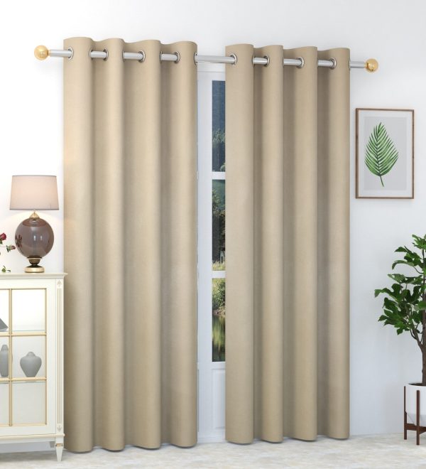 Cream Solid Polyester 8 Ft Blackout Eyelet Door Curtains (Set of 2)