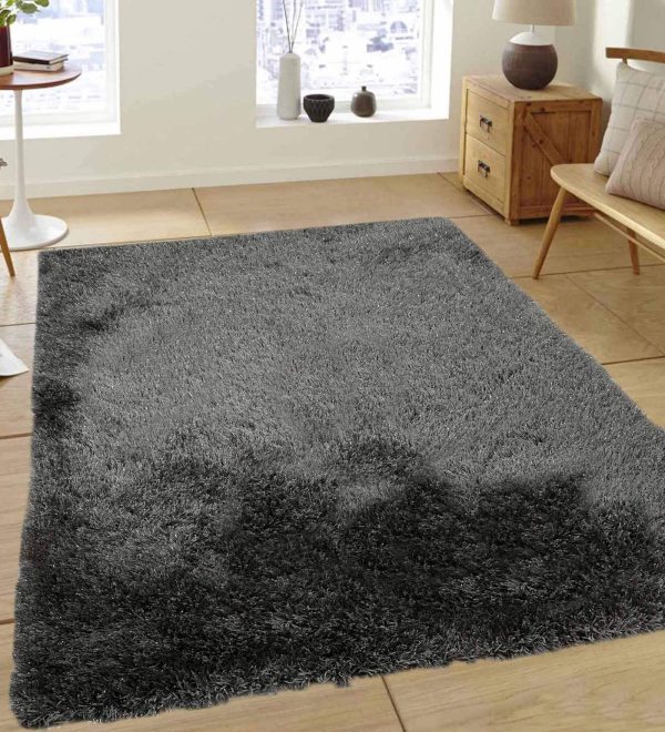 Grey Shaggy Polyester 5 ft x 7 ft Machine Made Carpet