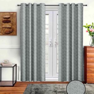 Grey Polyster Abstract 7ft Light Filtering Eyelet 2 Pc Door curtains