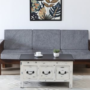 Hadley Solid Wood Coffee Table In White Distressed Finish With Drawers
