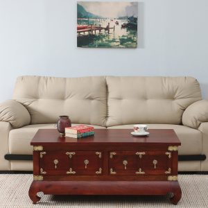 Kani Mango Wood Coffee Table In Honey Oak Finish With Drawers