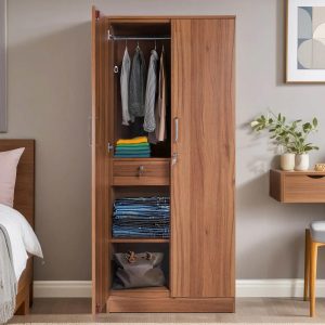 Kibo 2 Door Wardrobe In Lyon Walnut Finish With Drawer