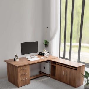 Madison Executive Desk In Leon Teak Finish With File Cabinate And Pedestal