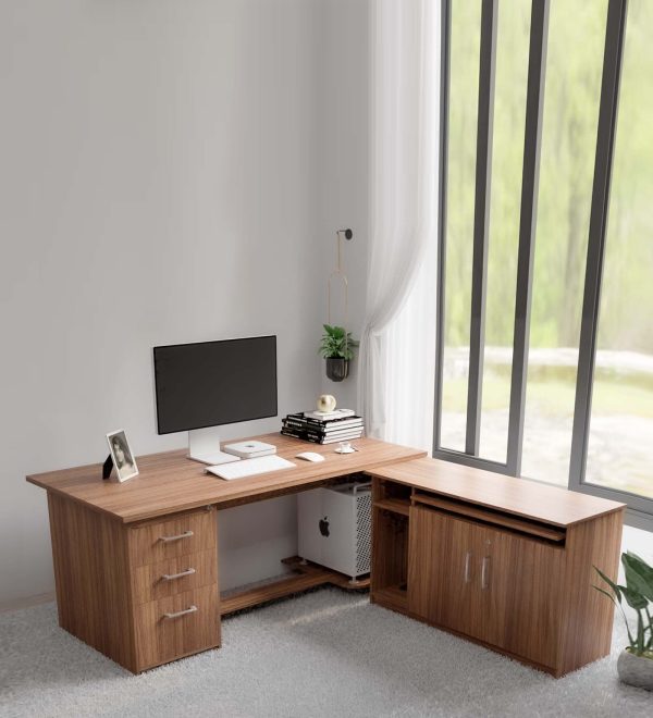 Madison Executive Desk In Leon Teak Finish With File Cabinate And Pedestal