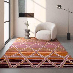 Red Geometrical Wool 3 ft X 5 ft Hand Tufted Carpet