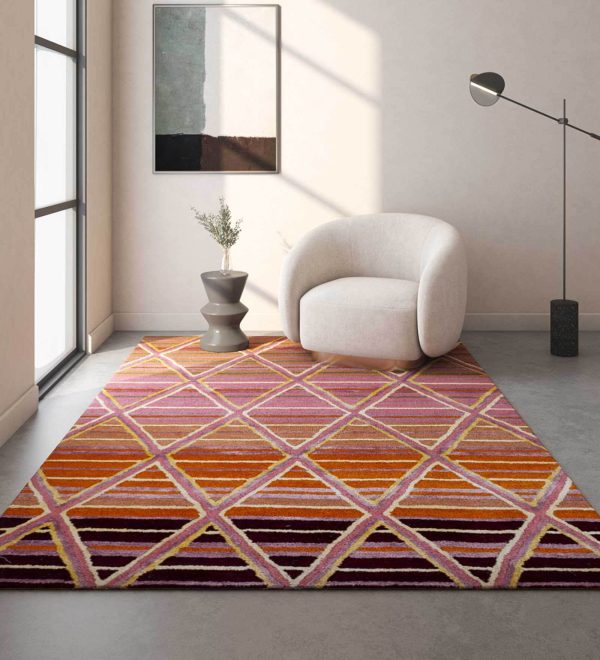 Red Geometrical Wool 3 ft X 5 ft Hand Tufted Carpet