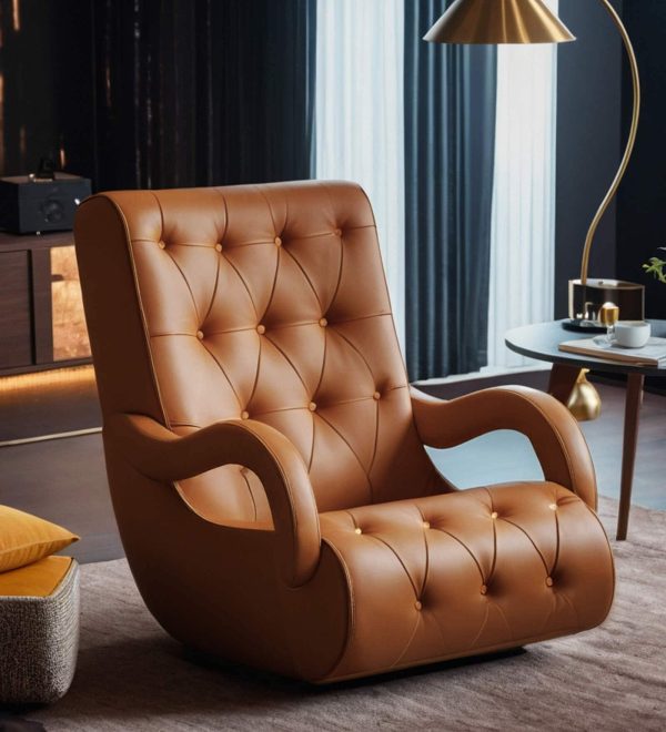 Rocky Leatherette 1 Seater Rocking Chair In Tan Colour