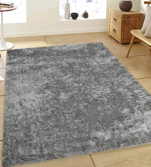 Grey Shaggy Polyester 5 ft x 7 ft Machine Made Carpet