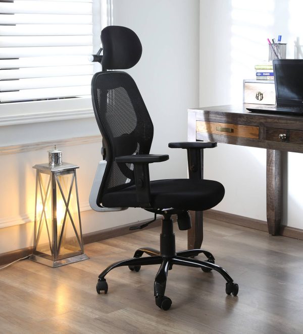 Tulip Breathable Mesh Ergonomic Chair with Headrest in Black Colour