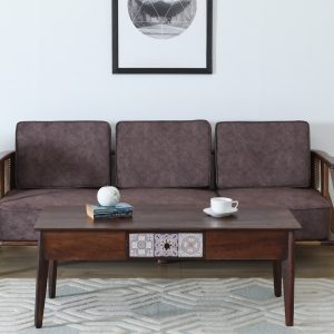 Zellige Solid Wood Coffee Table In Tubbaq Finish With Drawer