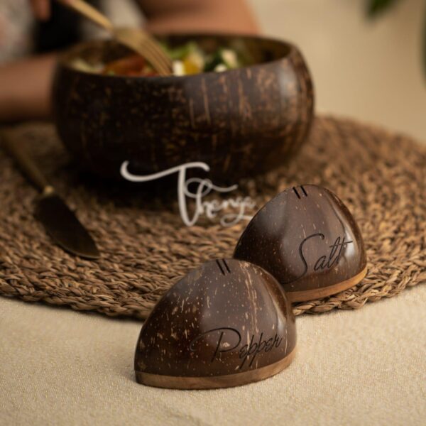 Handcrafted Coconut Shell Salt & Pepper Shaker Set