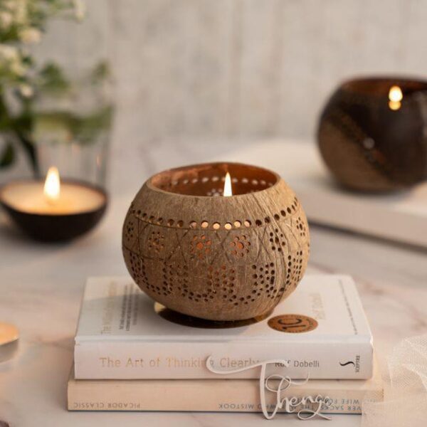 Handcrafted Coconut Shell candle holder